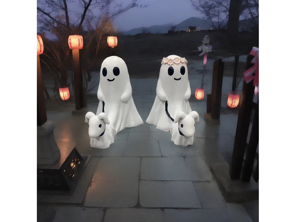 Estátua Adorável De Cachorro Fantasma De Halloween Resina Durável, Perfeita Para Decoração De Outono E Halloween | Homem E Mulher 2 Peças Slowmoose