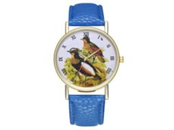 Reloj De Cuarzo Unisex Con Correa De Cuero Pu, Dial De Ave, Zhoulianfa (azul)