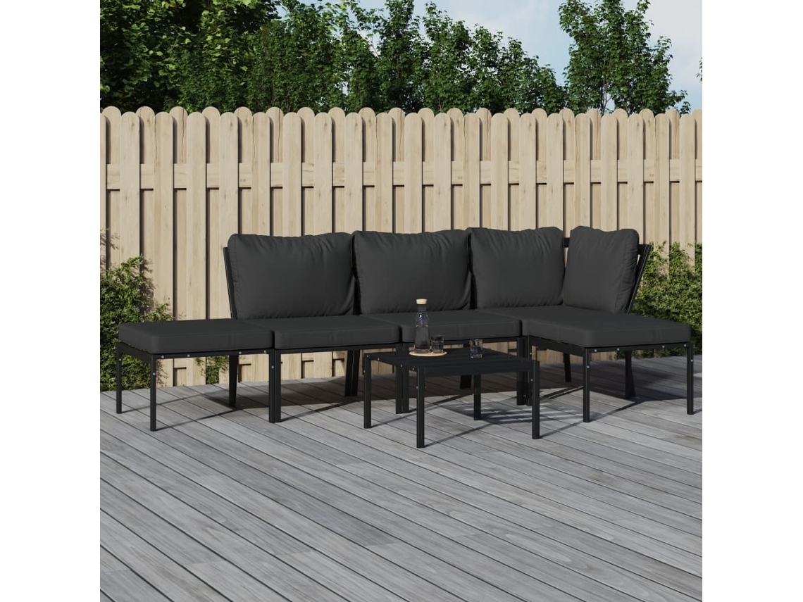Vidaxl 6 Pcs Conjunto Lounge De Jardim Aço C/ Almofadões Cinzentos