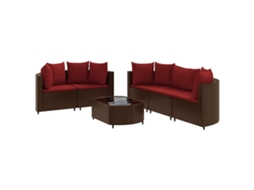 Conjunto de 6 Sofás Jardim com Almofadões Vime Pe Castanho MAISON EXCLUSIVE (80x200 cm)