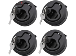 Conjunto De 4 Peças Puxadores Embutidos Redondos 2 Polegadas Na Cor Preta Com Kit Chave Para Acessórios Barcos, Trailers