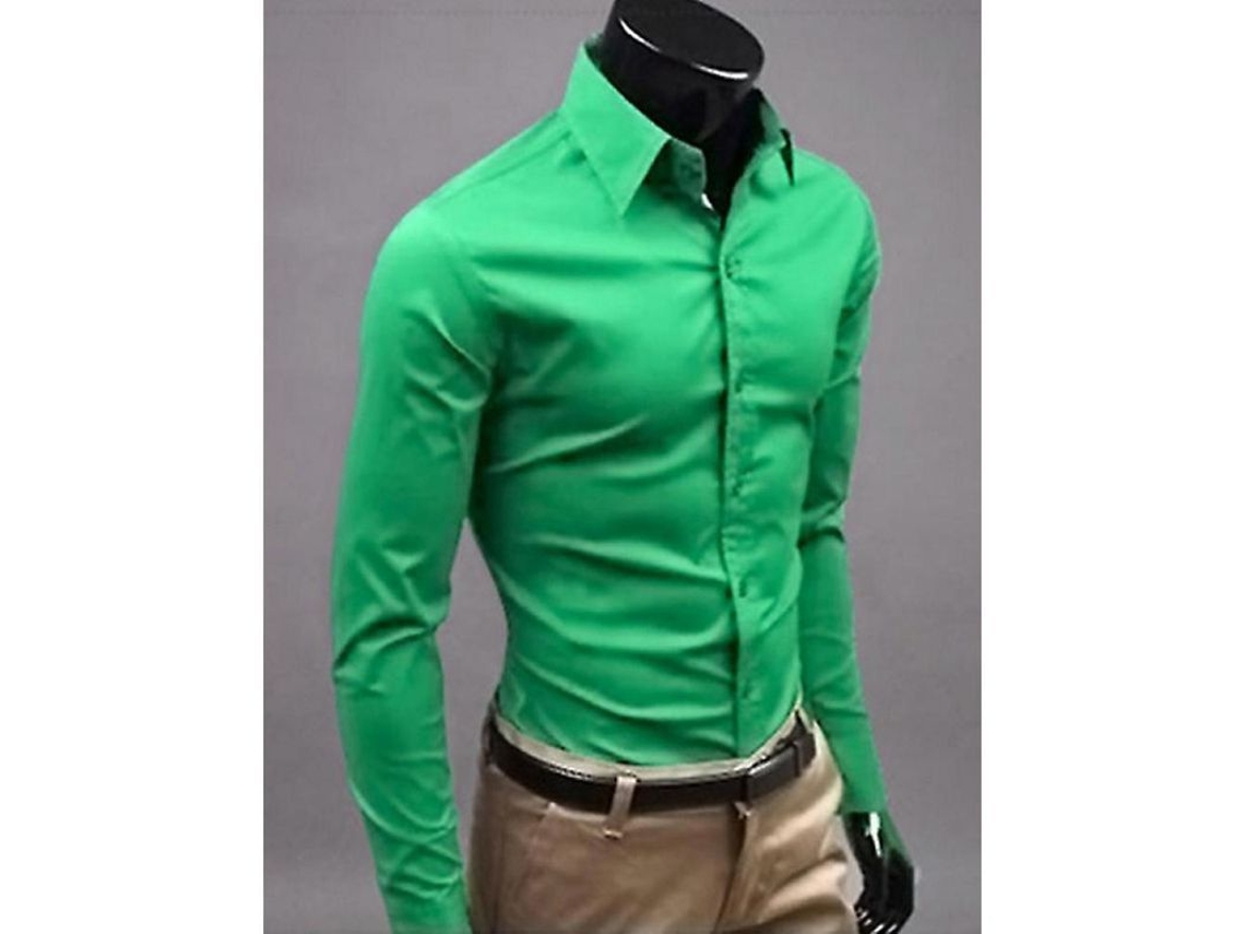2026 camisas de Luxo para Homem, Gola Redonda, Manga Longa, Ajuste Slim, Casual e Formal, Algodão Misto L Verde