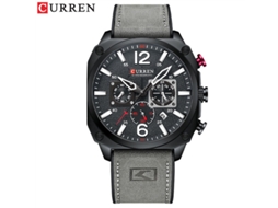 Relógio Casual Masculino com Pulseira de Couro, Cronógrafo, Pequenos Segundos e Data MDUG (cinza e Preto)