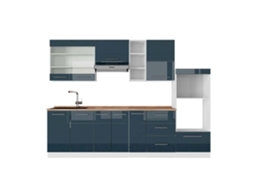 Cozinha Fame-Line, 280 cm, PT Carvalho, azul escuro brilhante/branco, VICCO