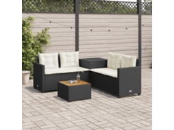 Sofá de Jardim em Formato LC/ Mesa e Almofadas Vime Pe Preto Dkd Home Decor