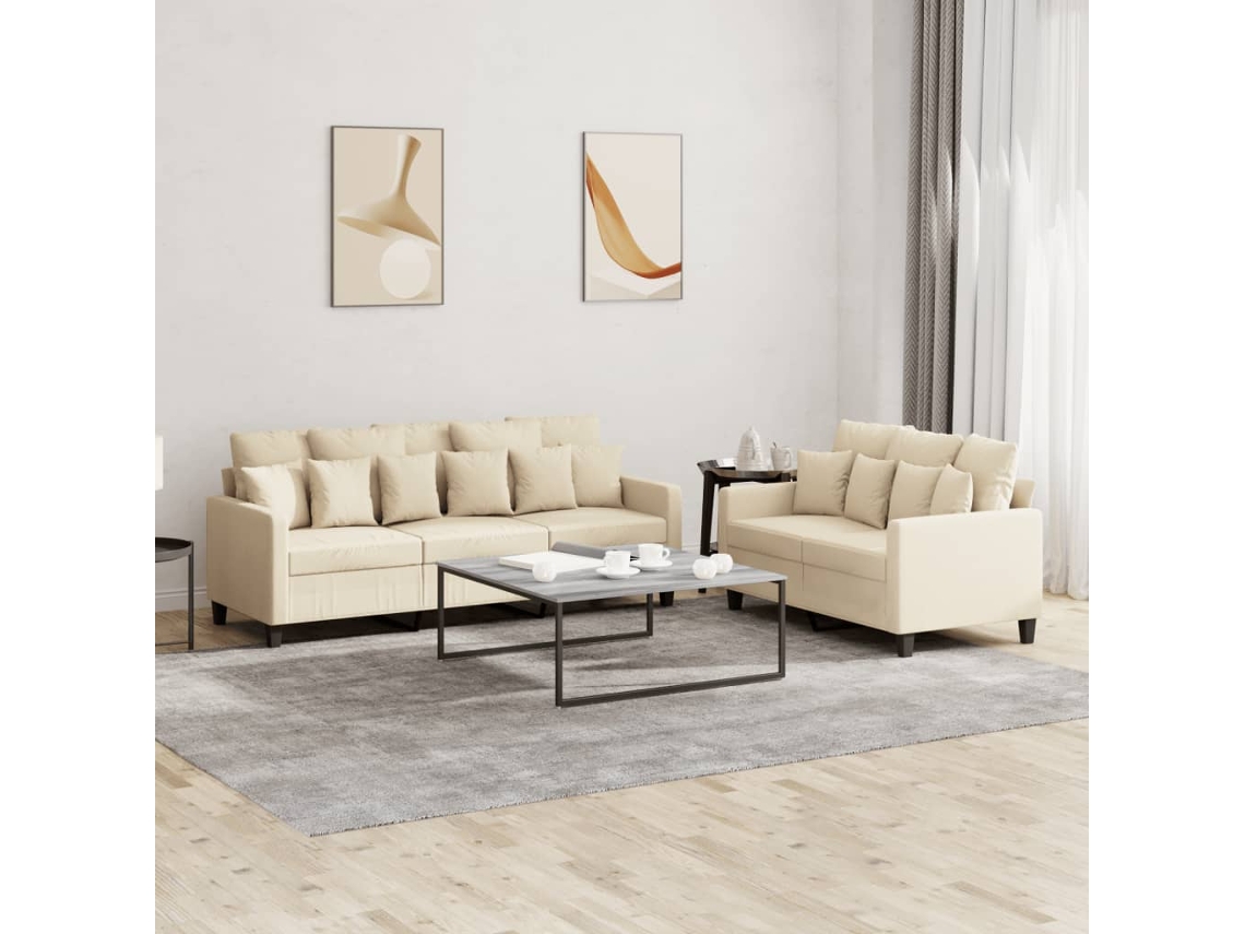 Conjunto 2 Pcs de Sofás com Almofadões Tecido Cor Creme PANGSHIYUAN