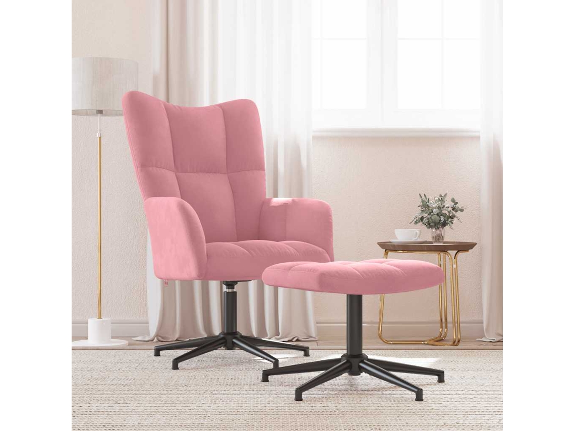 Vidaxl Cadeira De Descanso Com Banco Veludo Rosa