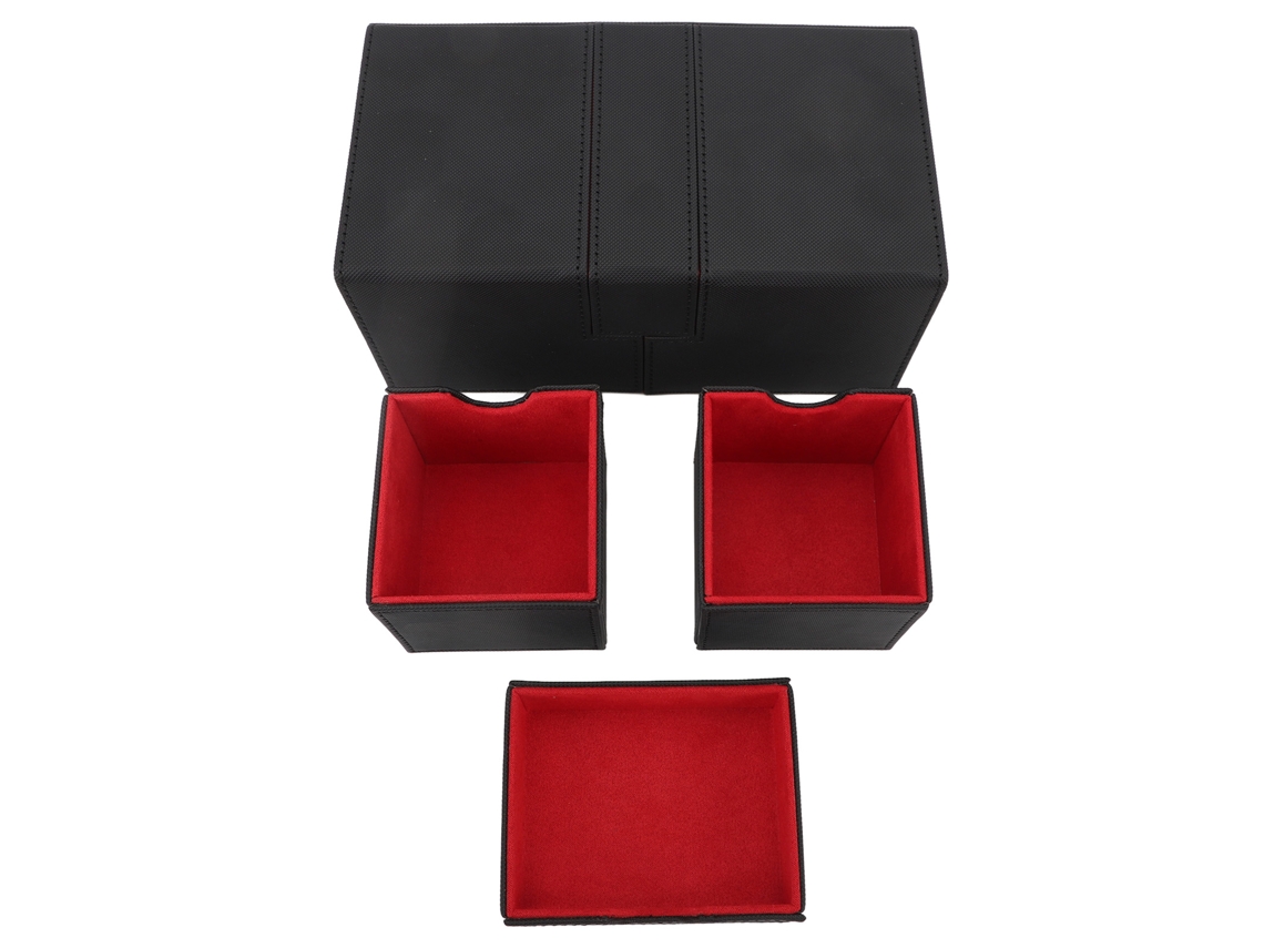 Caja de Cartas com 3 Gavetas, Tampa Magnética, Couro Pu, Armazenamento, para mais de 200 Cartas, Preto Vermelho S/MARCA