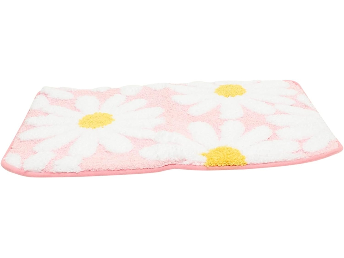 Tapete de Banho Absorvente e Antiderrapante em Poliéster para Uso Interno, Reutilizável, com Estampa de Flores Brancas e Rosas. CHABERLU