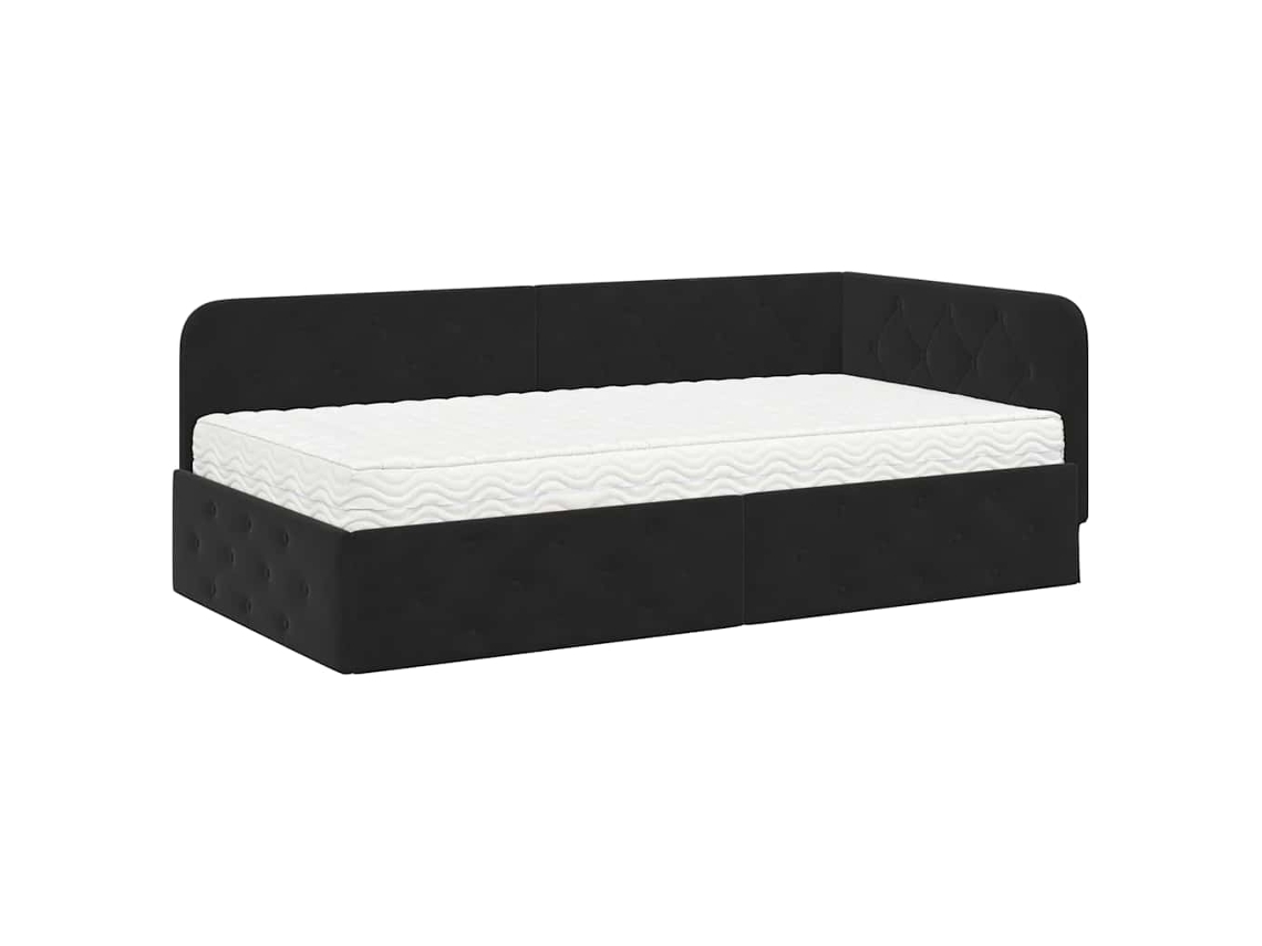 Estrutura de Cama de Canto com Colchão Preto e Veludo 90x190 cm MAISON EXCLUSIVE
