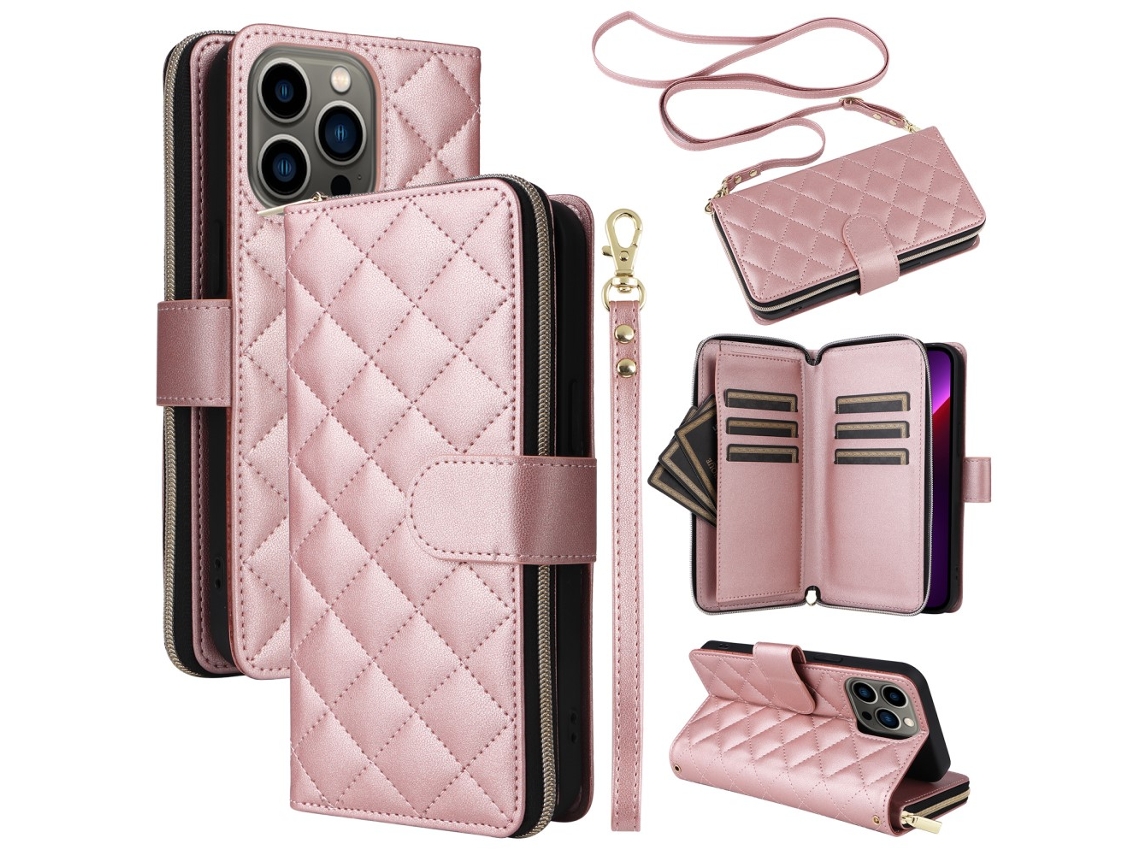 Capa Para Iphone 13 Pro Pele Sintética Anti-choque Rosa