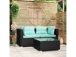 Vidaxl 3 Pcs Conjunto Lounge De Jardim C/ Almofadões Vime Pe Preto