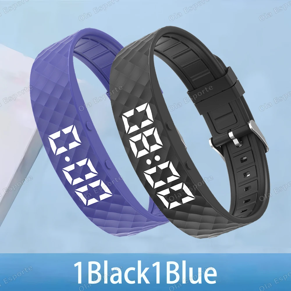 Rastreador de Atividades Físicas com Alarme Vibratório, Monitoramento do Sono e Pedômetro. MDUG (1 Azul, 1 Preto)