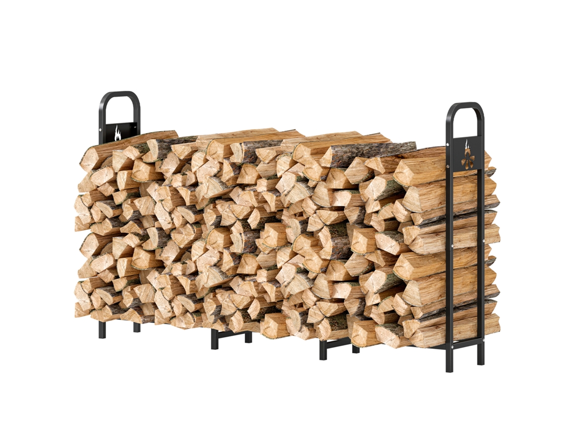 Suporte Metálico Para Lenha 199x30x121 Cm Para De Exterior Com Estrutura De Aço Pés Extra Preto