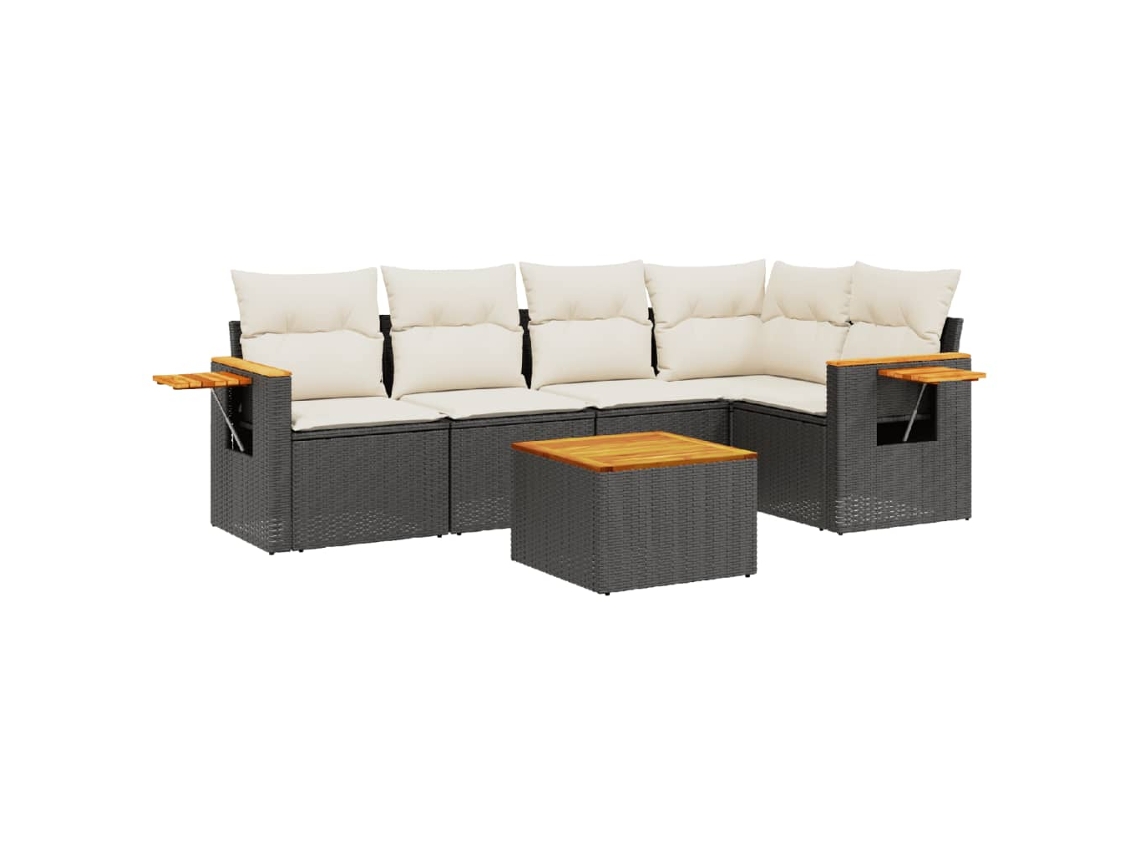 Conjunto 6 sofás de jardim c/ almofadões VIDAXL vime PE preto