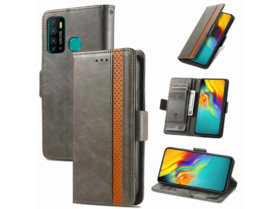 Capa Para Infinix Hot 9 Caseneo Business Com Fecho Magnético Duplo, Abertura Horizontal, Em Couro Pu, Com Suporte, Compartimentos Para Cartões E Carte