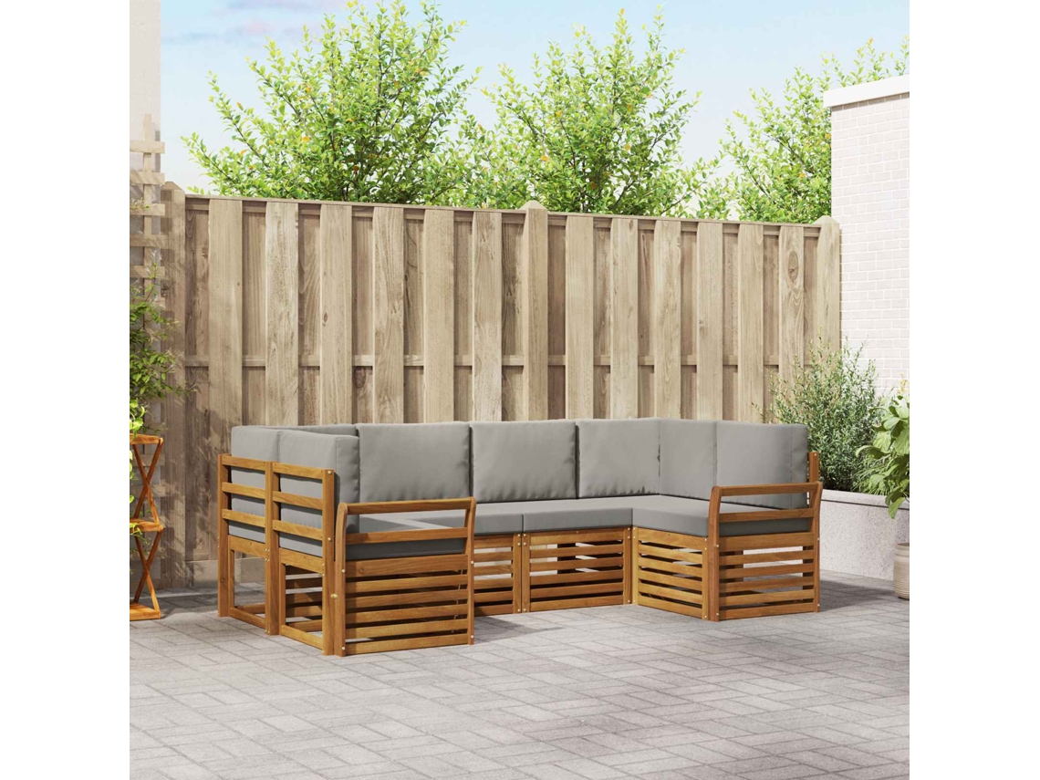 Vidaxl Conjunto De Sofás Para Exterior 6 Unid. Cinza Natural E Claro
