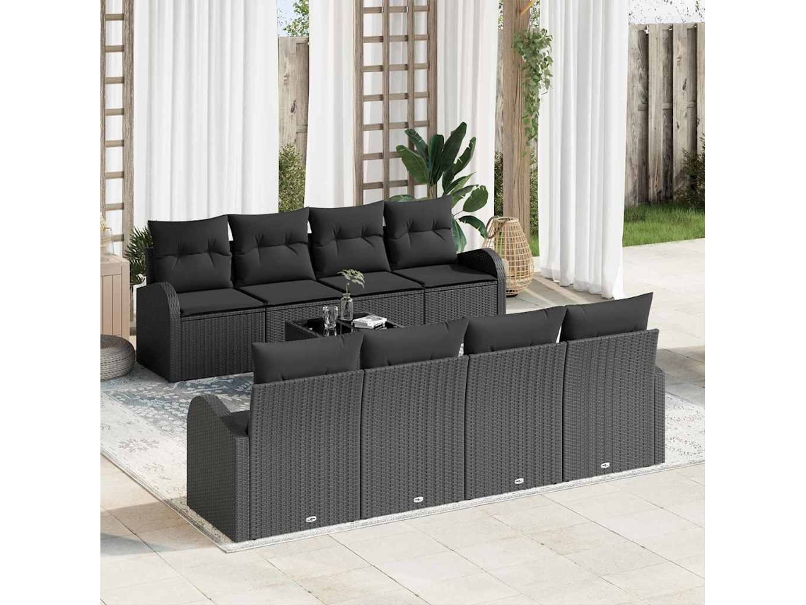 Vidaxl Conjunto De Sofá De Jardim 9 Unid. 8-número De Lugares Preto