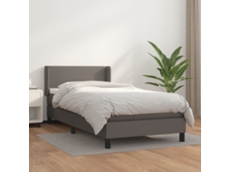 Vidaxl Cama Com Molas/colchão 100x200 Cm Couro Artificial Cinzento