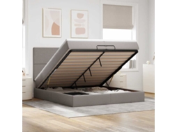 Vidaxl Estrutura Cama Otomana Com Colchões Tecido Cinzento 200x200cm