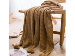 Mantas de Estilo Nórdico para Cama e Sofá Colcha Malha Grossa com Pompom Manta Cor Sólida Relevo, Macio, Quent
