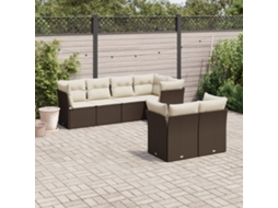 Vidaxl 7 Pcs Conjunto De Sofás Jardim C/ Almofadões Vime Pe Castanho