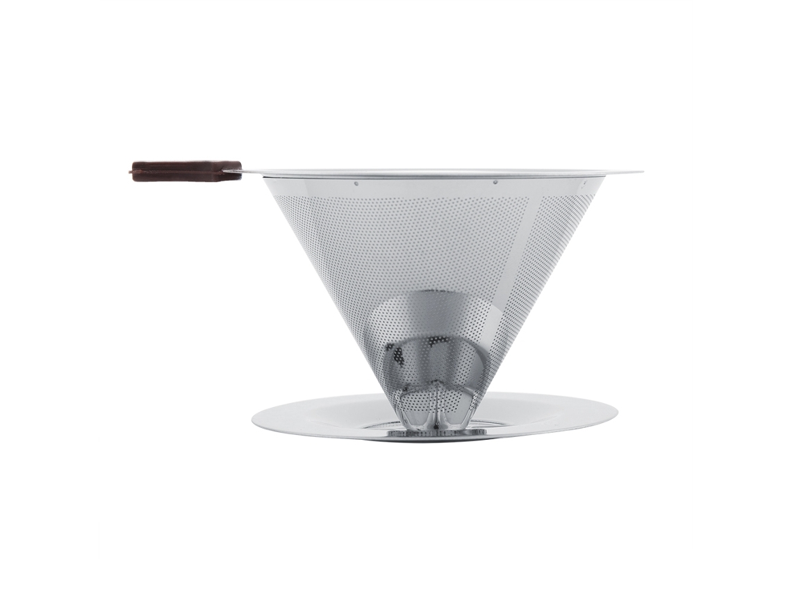 Filtro de café reutilizável inox com suporte para xícara, duas camadas | S/MARCA