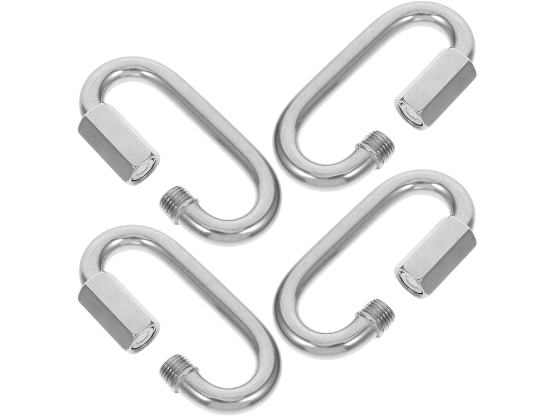 Conjunto de 4 mosquetões em aço inoxidável, formato D, com argola para data.