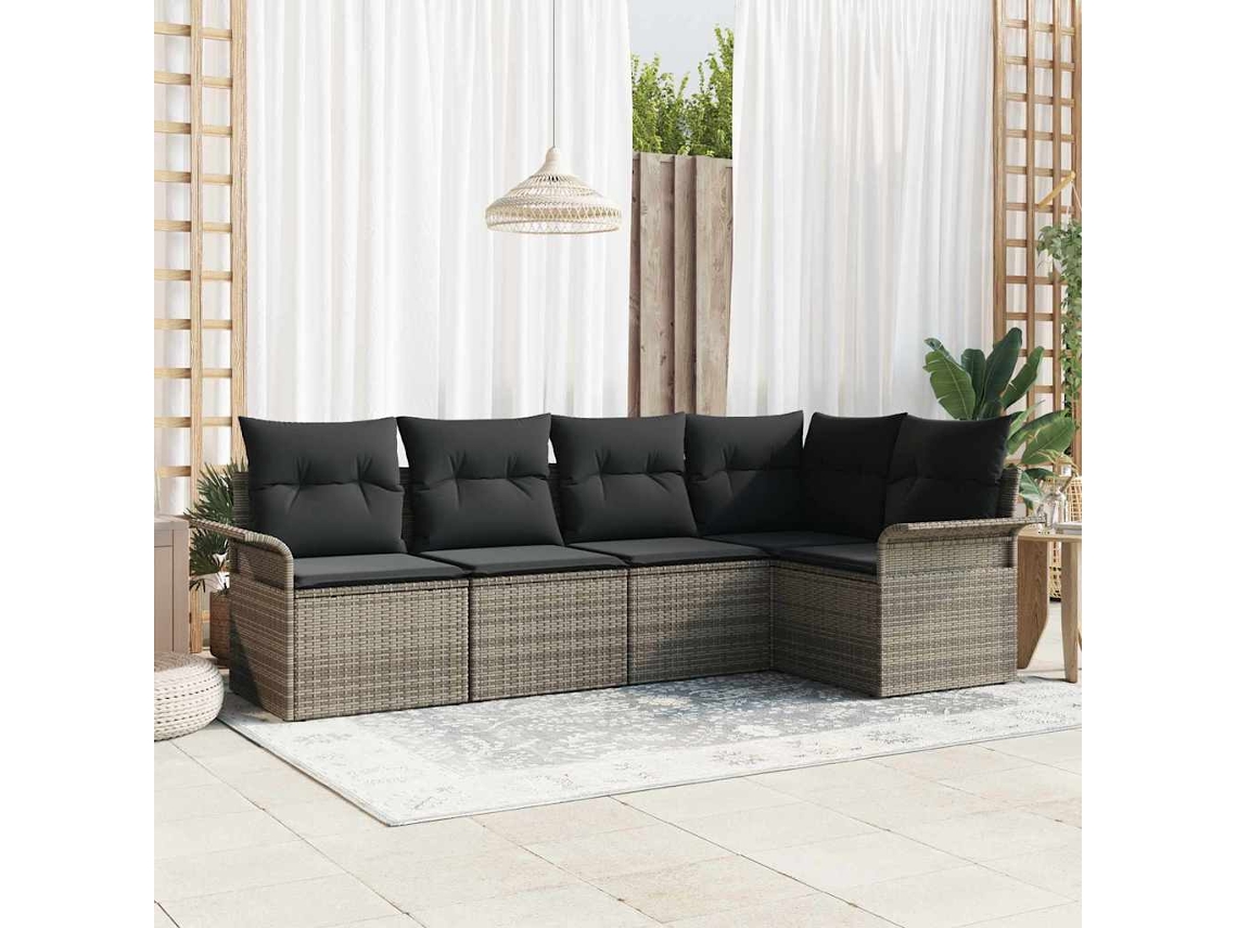 Vidaxl Conjunto De Sofá De Jardim 5 Unid. Cinzeto Vime Pe
