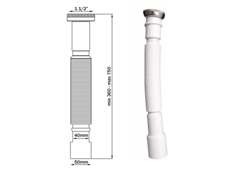 Sifão Universal Ajustável com Porca Cromada 6/4 X 40/50 mm para Escoamento de Resíduos