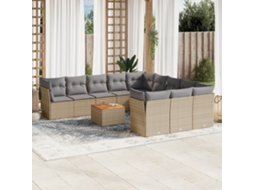 Vidaxl 12 Pcs Conj. Sofás Jardim C/ Almofadões Vime Pe Bege Misturado
