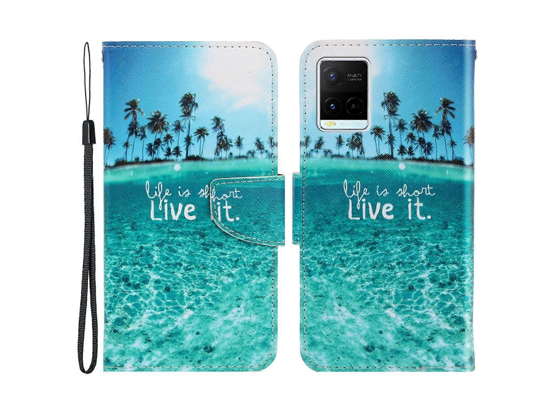Compre Capa Com Estampa Anti-riscos E À Prova De Quedas, Capa Tipo Carteira De Couro Pu Com Textura Cruzada E Suporte Para Vivo Y21/y21s/y33s Seaside