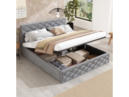 Cama 140x200 Cinza Elevatória Ripas Elegantes VOLTEDGE