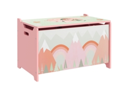 Baú Brinquedos 3-8 Anos Estampado Animais 60x37x39 Cm Rosa