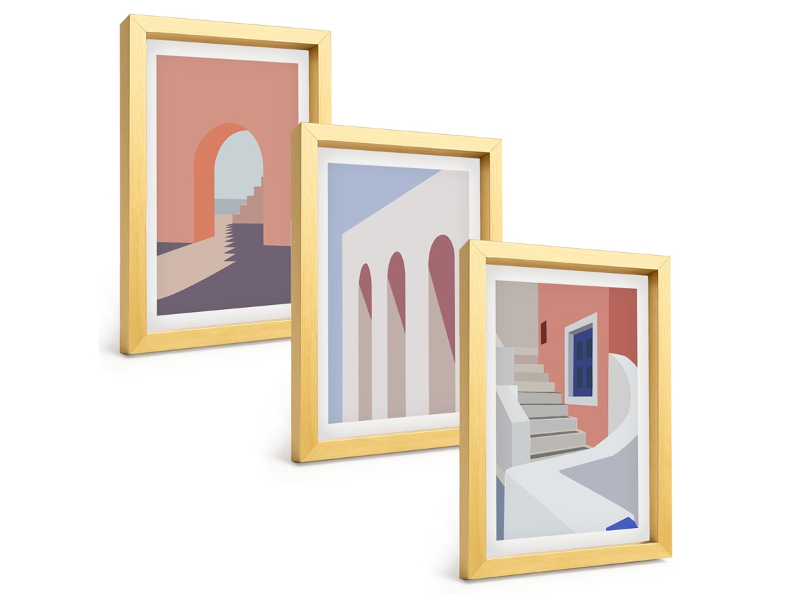 Composição De Quadros Ilustrações Arquitetônicas, Minimalismo Espelharte (3 Peças 20x30 Cm)