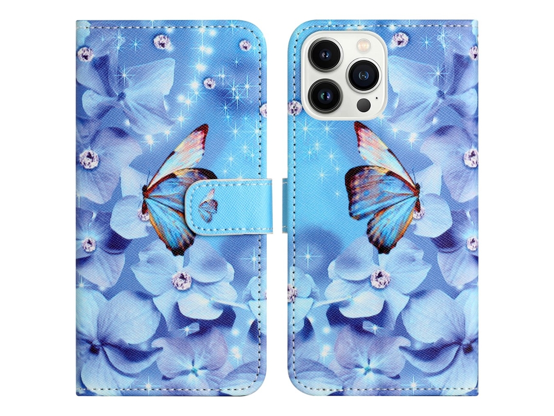 Capa Em Couro Pu Para Apple Iphone 16 Pro - Flor E Borboleta