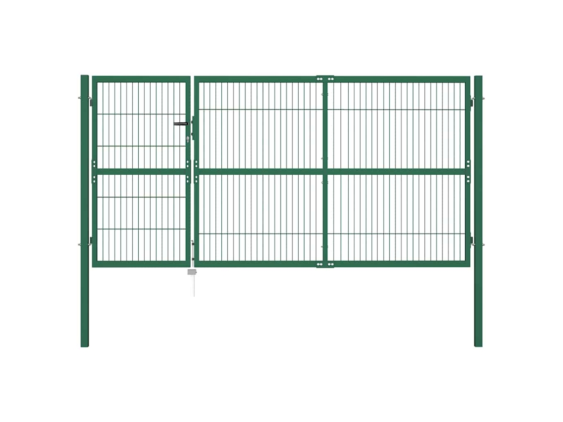 Vidaxl Portão De Jardim Com Postes 350x140 Cm Aço Verde.