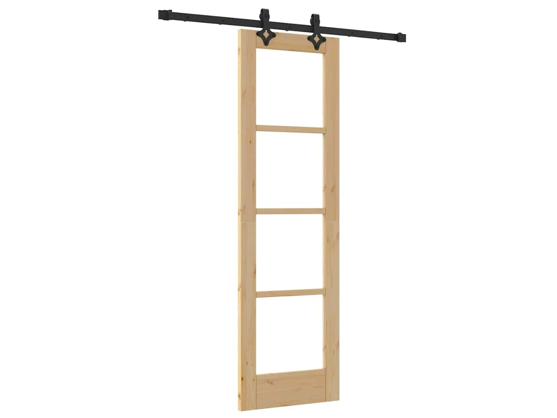 Porta Deslizante Com Conjunto De Ferragens Vidaxl Castanho Madeira De Pinho Maciça