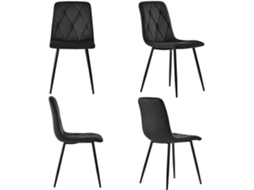 4 Cadeiras De Jantar Pretas, Conjunto Acolchoado Em Veludo, Design Moderno Com Encosto, Assento De Veludo E Pés Metálicos.