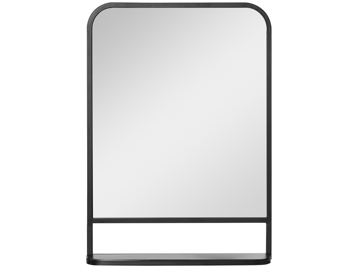 Espelho de Parede com Prateleira 70x50cm, Moderno e Elegante Preto Retangular para Sala de Estar e Corredor pt