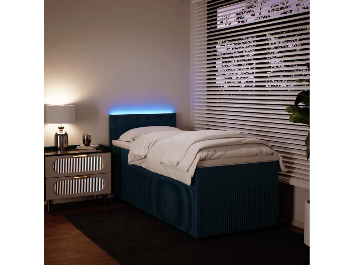 Vidaxl Cama Boxspring Com Colchão 90x190 Cm Veludo Azul