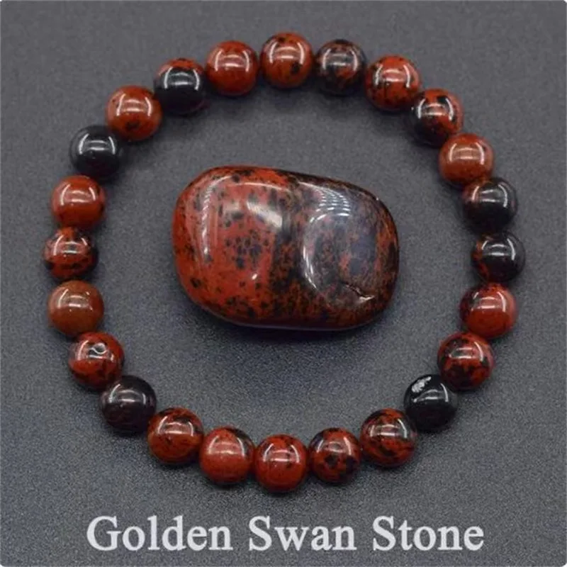 Pulseira De Contas De Pedra Natural (pedra Do Cisne Dourado, 19 Cm) Para Ioga, Cura Reiki, Amuleto E Talismã Da Sorte.