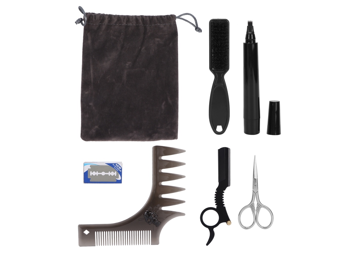 Kit De Cuidado De Barba Para Hombres Com Pluma, Escova E Tesouras