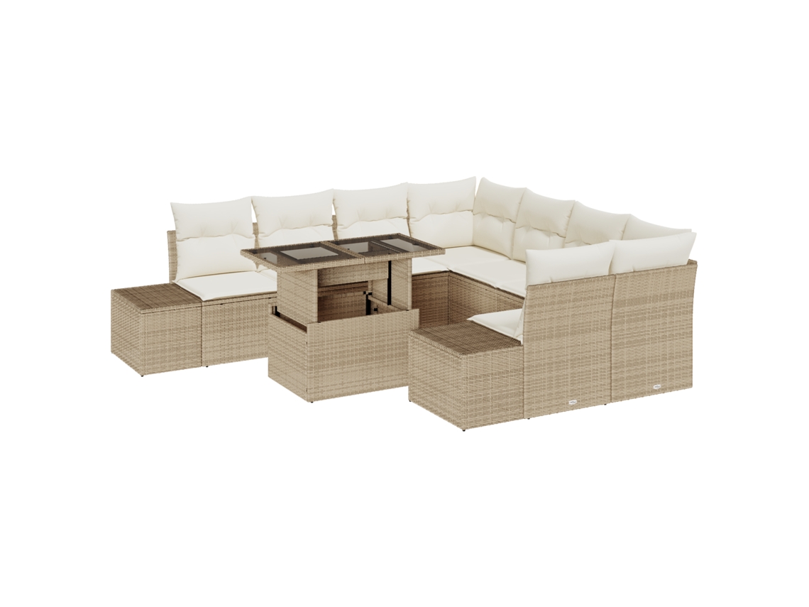 Conjunto 9 Conjunto De Sofá De Jardim Vidaxl Bege Vime Pe (100 X 55 X 73 Cm)