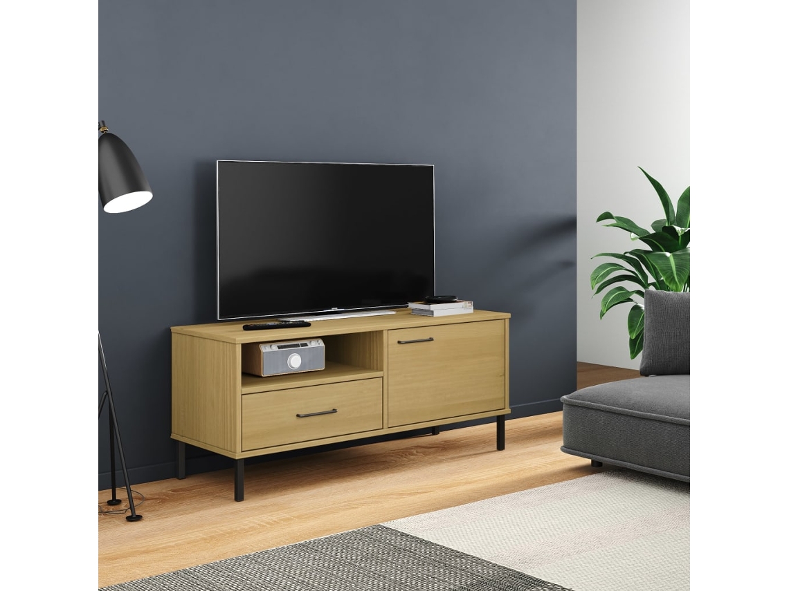 Vidaxl Móvel De Tv C/ Pernas De Metal Pinho Maciço Oslo Castanho