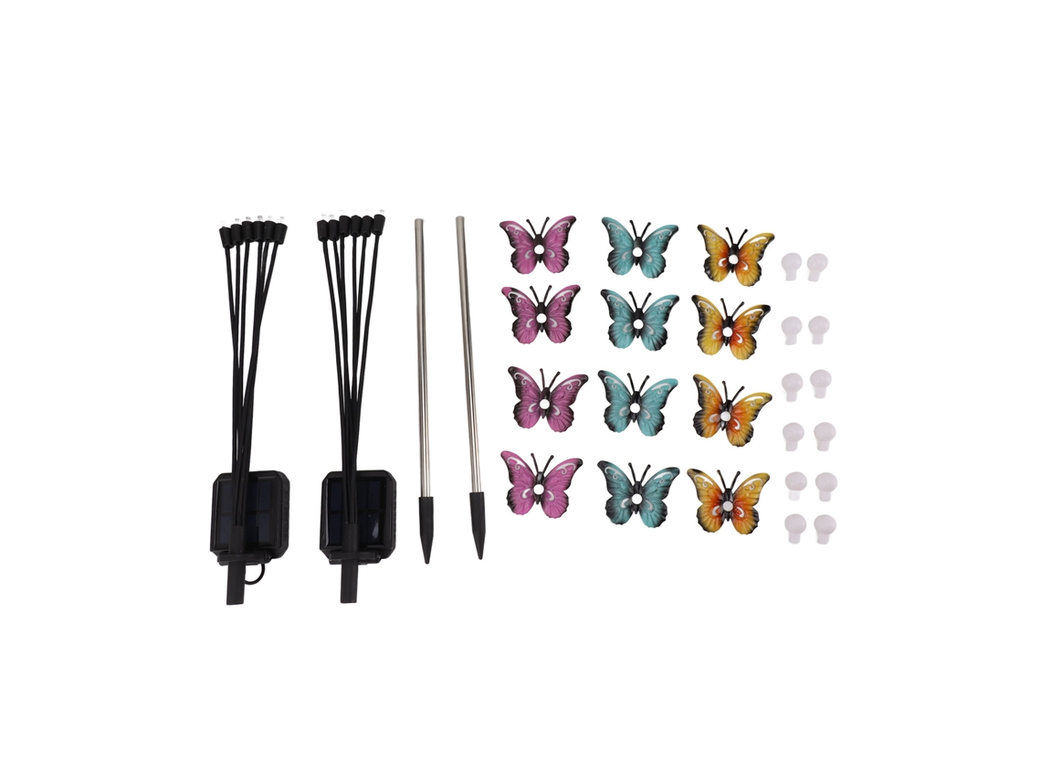 2 Conjunto Luzes Solares Jardim Borboleta Balançante Led Decorativa Ferro Ip65