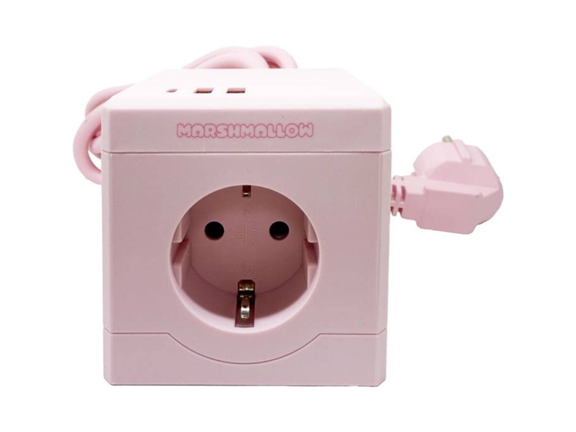 Cubo 3 Tomadas, 2 Usb E 1 Type C 1,5m Rosa Marshmallow