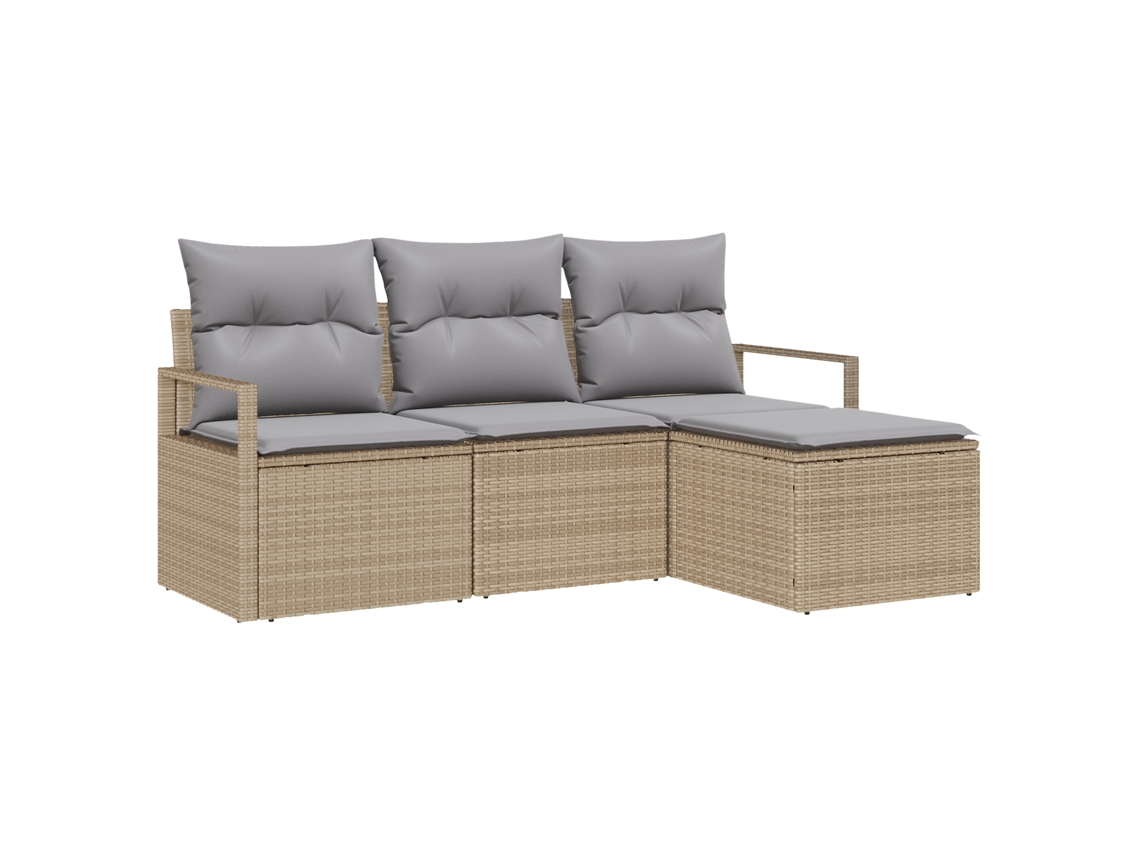 Conjunto 4 Sofá De Jardim Vidaxl Bege Vime Pe (175 X 117 X 85 Cm)