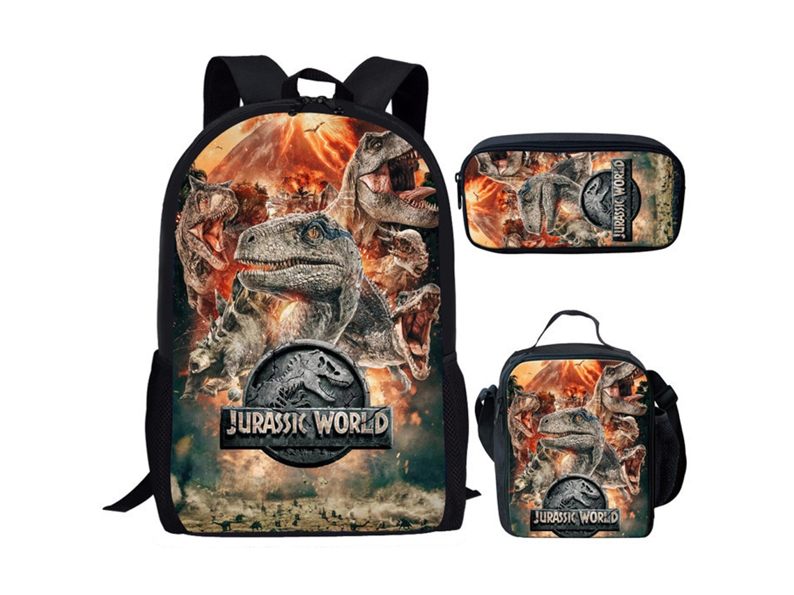 Mochila Escolar, Infantil, Estampa De Dinossauro Com Lancheira
