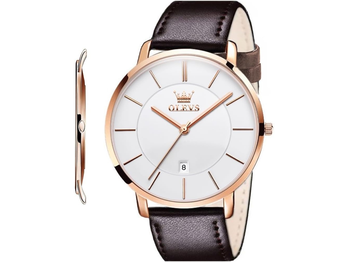 Lurelia Relógio Masculino, Modelo Sony-364, Movimento De Quartzo, Couro, Dourado, Castanho